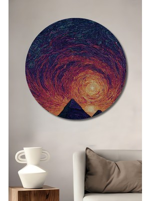 Teona Ahşap Giza Piramitleri Modern Soyut Sanat Ahşap Dekoratif Tablo Yuvarlak Duvar Tablosu