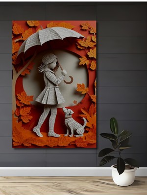 Teona Ahşap Yapboz Kağıt Sanat Ev,antre,salon,ofis,mutfak,yatak Odası Tablosu Sonbahar Kız ve Köpeği