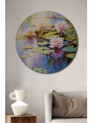 Teona Ahşap Gerçeküstü Nilüfer Rüyası Yağlı Boya Görünümlü Ahşap Tablo Yuvarlak Duvar Tablosu