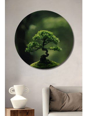 Teona Ahşap Doğal Kutsal Bonsai Yağlı Boya Görünümlü Ahşap Dekoratif Tablo Yuvarlak Duvar Tablosu