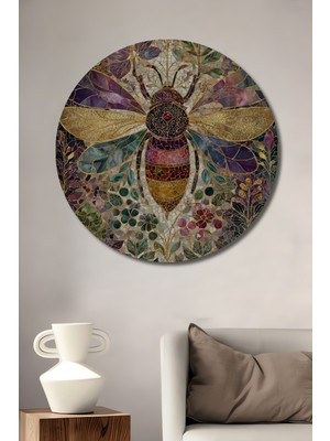 Teona Ahşap Mozaik Arı Sanat Baskı Ahşap Dekoratif Tablo Yuvarlak Duvar Tablosu