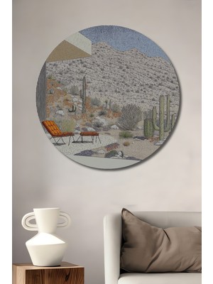 Teona Ahşap Çöl Evi Modern Sanat Ahşap Dekoratif Tablo Yuvarlak Duvar Tablosu