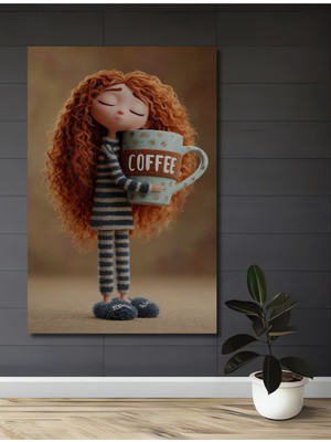 Teona Ahşap Sevimli Kız Kahve Kupası Ahşap Dekoratif Ev,antre,salon,ofis,mutfak,yatak Odası Tablo