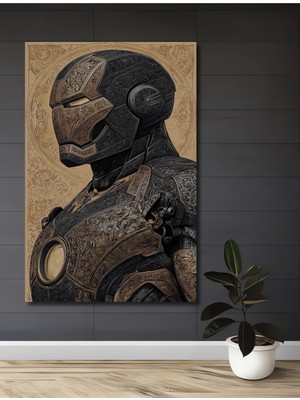 Teona Ahşap Demir Adam Altın Desenli Vintage Ev,antre,salon,ofis,mutfak,yatak Odası Tablo