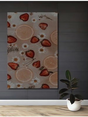 Teona Ahşap Bohem Doğal Sulu Boya Görünümlü Çilek ve Limon Sanat Ev,antre,salon Tablosu Ahşap Dekoratif