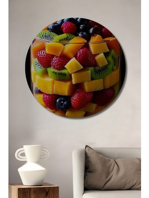 Teona Ahşap Mükemmel Tazelik Tabağı Yağlı Boya Görünümlü Ahşap Dekoratif Tablo Yuvarlak Duvar Tablosu