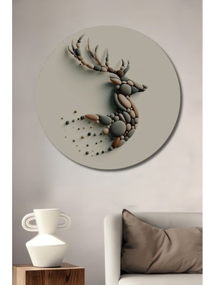 Teona Ahşap Doğal Taş Dizayn Geyik Soyut Sanat Tablosu Yuvarlak Duvar Tablosu