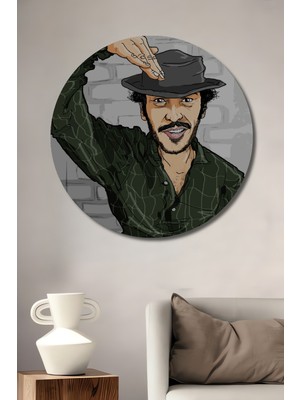 Teona Ahşap Karizmatik Insan Portresi Yağlı Boya Görünümlü Modern Sanat Dekoratif Ahşap Tablo Yuvarlak Duvar Tablosu