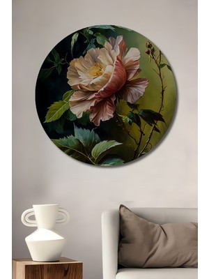 Teona Ahşap Muhteşem Pastel Boya Görünümlü Romantik Gül Sanatı Ahşap Dekoratif Tablo Yuvarlak Duvar Tablosu