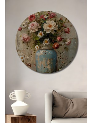 Teona Ahşap Masalsı Çiçek Bahçesi Sulu Boya Görünümlü Dekoratif Ahşap Tablo Yuvarlak Duvar Tablosu