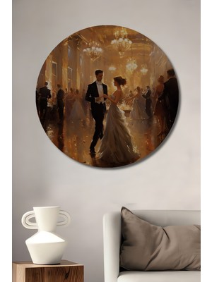 Teona Ahşap Muhteşem Balo Salonu Dansı Yağlı Boya Görünümlü Ahşap Dekoratif Tablo Yuvarlak Duvar Tablosu