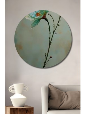Teona Ahşap Büyülü Çiçek Suluboya Görünümlü Ahşap Dekoratif Tablo Yuvarlak Duvar Tablosu
