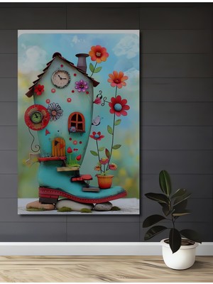 Teona Ahşap Masal Diyarı Çizme Ev Yağlı Boya Görünümlü Dekoratif Ahşap Ev,antre,salon,ofis,mutfak Tablo