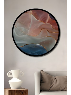 Teona Ahşap Pastel Dalgalı Altın Iplik Dokulu Ahşap Dekoratif Tablo Yuvarlak Duvar Tablosu