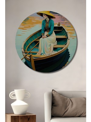 Teona Ahşap Bohem Sanat Sulu Boya Görünümlü Ahşap Dekoratif Tablo Yuvarlak Duvar Tablosu