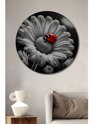 Teona Ahşap Umut Tohumu Uğur Böceği Yağlı Boya Görünümlü Ahşap Dekoratif Tablo Yuvarlak Duvar Tablosu