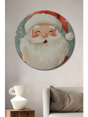 Teona Ahşap Sevimli Noel Baba Sulu Boya Görünümlü Dekoratif Ahşap Tablo Yuvarlak Duvar Tablosu