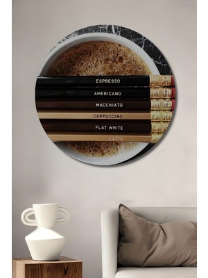 Teona Ahşap Kahve Aşkı Sulu Boya Görünümlü Ahşap Dekoratif Tablo Yuvarlak Duvar Tablosu