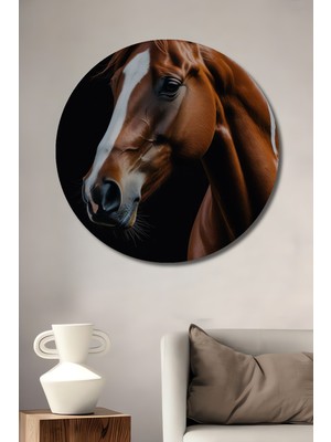 Teona Ahşap Görkemli Kestane At Rölyef Sanat Ahşap Tablo Yuvarlak Duvar Tablosu
