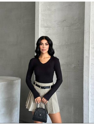 V Yaka,uzun Kollu ,basic Body, Modalkumaş, Parmak Detaylı