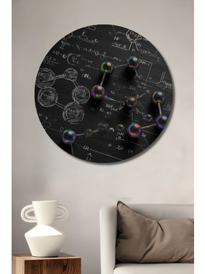 Teona Ahşap Modern Bilimsel Moleküller Yağlı Boya Görünümlü Ahşap Tablo Yuvarlak Duvar Tablosu