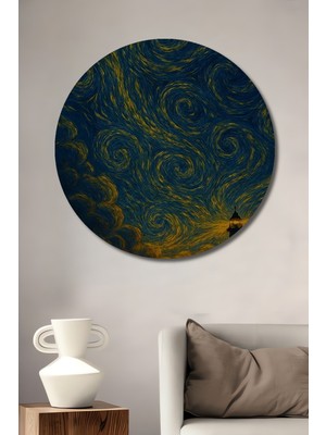 Teona Ahşap Deniz Feneri Yağlı Boya Görünümlü Modern Sanat Ahşap Dekoratif Tablo Yuvarlak Duvar Tablosu