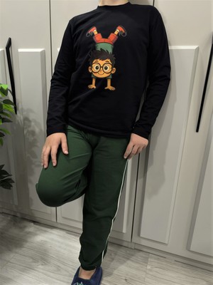 Pidal Giyim Parendeci Çocuk Baskılı Pamuklu Uzun Kollu Erkek Çocuk Eşofman Takımı