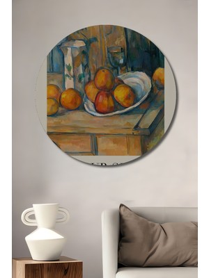 Teona Ahşap Paul Cezanne Meyve Tabağı Yağlı Boya Görünümlü Ahşap Dekoratif Tablo Yuvarlak Duvar Tablosu