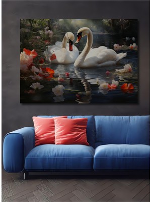 Teona Ahşap Iki Beyaz Kuğu Aşkı Yağlı Boya Görünümlü Ahşap Dekoratif Ev,antre,salon,ofis,mutfak Tablo