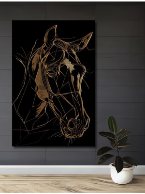 Teona Ahşap Altın Vurgulu Geometrik At Soyut Sanat Ev,antre,salon,ofis,mutfak,yatak Odası Tablosu