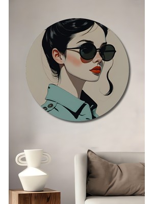 Teona Ahşap Gızemlı Kadın Portresi Yağlı Boya Görünümlü Ahşap Tablo Yuvarlak Duvar Tablosu