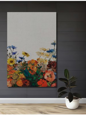 Teona Ahşap Canlı Bohem Vahşi Çiçek Tabaosu Sulu Boya Görünümlü Ahşap Dekoratif Ev,antre,salon,ofis Tablo
