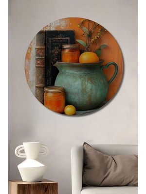 Teona Ahşap Turuncu Rüyası Rustic Yağlı Boya Görünümlü Dekoratif Ahşap Tablo Yuvarlak Duvar Tablosu