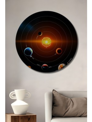 Teona Ahşap Muhteşem Güneş Sistemi Yağlı Boya Görünümlü Ahşap Dekoratif Tablo Yuvarlak Duvar Tablosu
