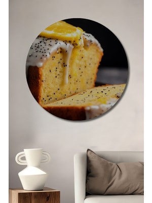 Teona Ahşap Lezzetli Limonlu Haşhaşlı Kek Görünümlü Yağlı Boya Ahşap Tablo Yuvarlak Duvar Tablosu