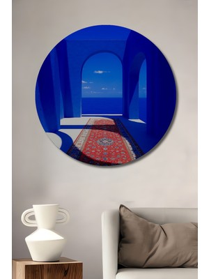 Teona Ahşap Masalsı Mavi Koridor Desenli Halı Görünümlü Ahşap Tablo Yuvarlak Duvar Tablosu