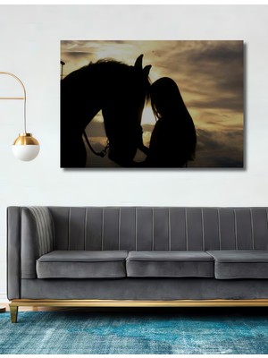 Teona Ahşap Atlı Kız Silüeti Yağlı Boya Görünümlü Ahşap Dekoratif Ev,antre,salon,ofis,mutfak,yatak Odası Tablo