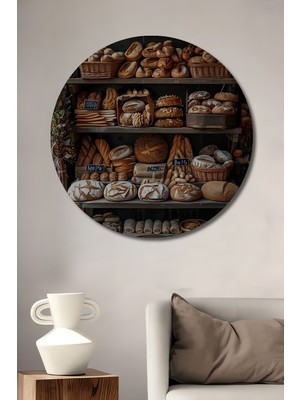 Teona Ahşap Enfes Ahşap Tablo Ekmek Sepetleri Görünümlü Baskı Yuvarlak Duvar Tablosu