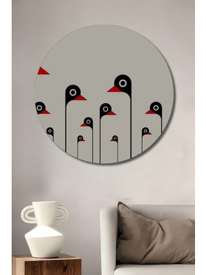 Teona Ahşap Modern Siyah Kuğu Baskı Sanat Ahşap Dekoratif Tablo Yuvarlak Duvar Tablosu