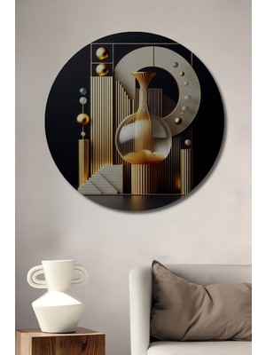 Teona Ahşap Altın Vazo Modern Sanat Dekoratif Ahşap Tablo Yuvarlak Duvar Tablosu