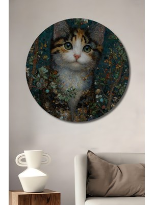Teona Ahşap Kedi Mozaik Sanat Ahşap Dekoratif Tablo Yuvarlak Duvar Tablosu