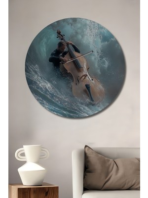 Teona Ahşap Dalgaların Senfonisi Yağlı Boya Görünümlü Ahşap Dekoratif Tablo Yuvarlak Duvar Tablosu