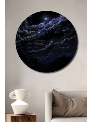 Teona Ahşap Gökyüzü Nehirleri Sulu Boya Görünümlü Ahşap Dekoratif Tablo Yuvarlak Duvar Tablosu