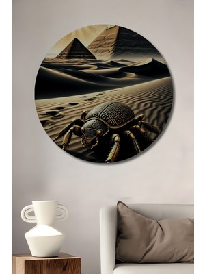 Teona Ahşap Altın Skarabeyin Piramit Gölgesi Dekoratif Ahşap Tablo Yuvarlak Duvar Tablosu