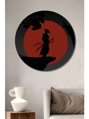 Teona Ahşap Asil Samurai Ay Işığı Görmünümlü Dekoratif Ahşap Tablo Yuvarlak Duvar Tablosu
