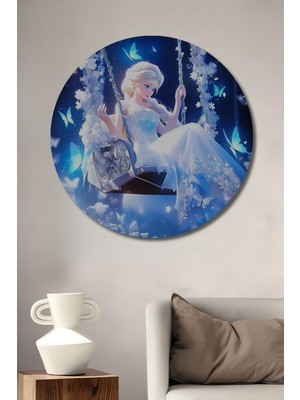 Teona Ahşap Elsa Sihirli Salıncak Sanat Tablosu Yuvarlak Duvar Tablosu