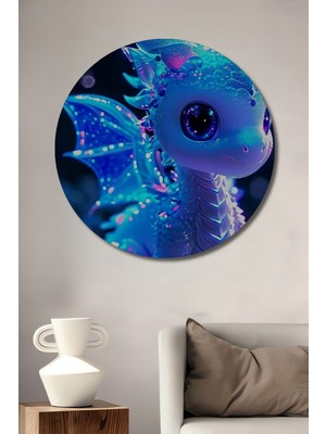 Teona Ahşap Büyülü Ejderha Sulu Boya Görünümlü Ahşap Dekoratif Tablo Yuvarlak Duvar Tablosu