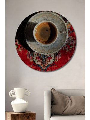 Teona Ahşap Türk Kahvesi ve Etnik Desenli Ahşap Tablo Yuvarlak Duvar Tablosu