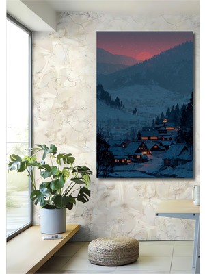 Teona Ahşap Kar Fırtınası Masalı Köy Manzarası Dijital Baskı Ahşap Dekoratif Ev,antre,salon,ofis,mutfak Tablo