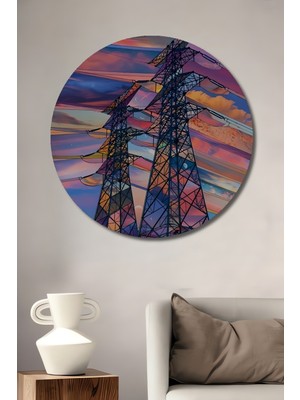 Teona Ahşap Görsel Tarzda Sulu Boya Görünümlü Enerji Kuleleri Modern Sanat Ahşap Dekoratif Tablo Yuvarlak Duvar Tablosu